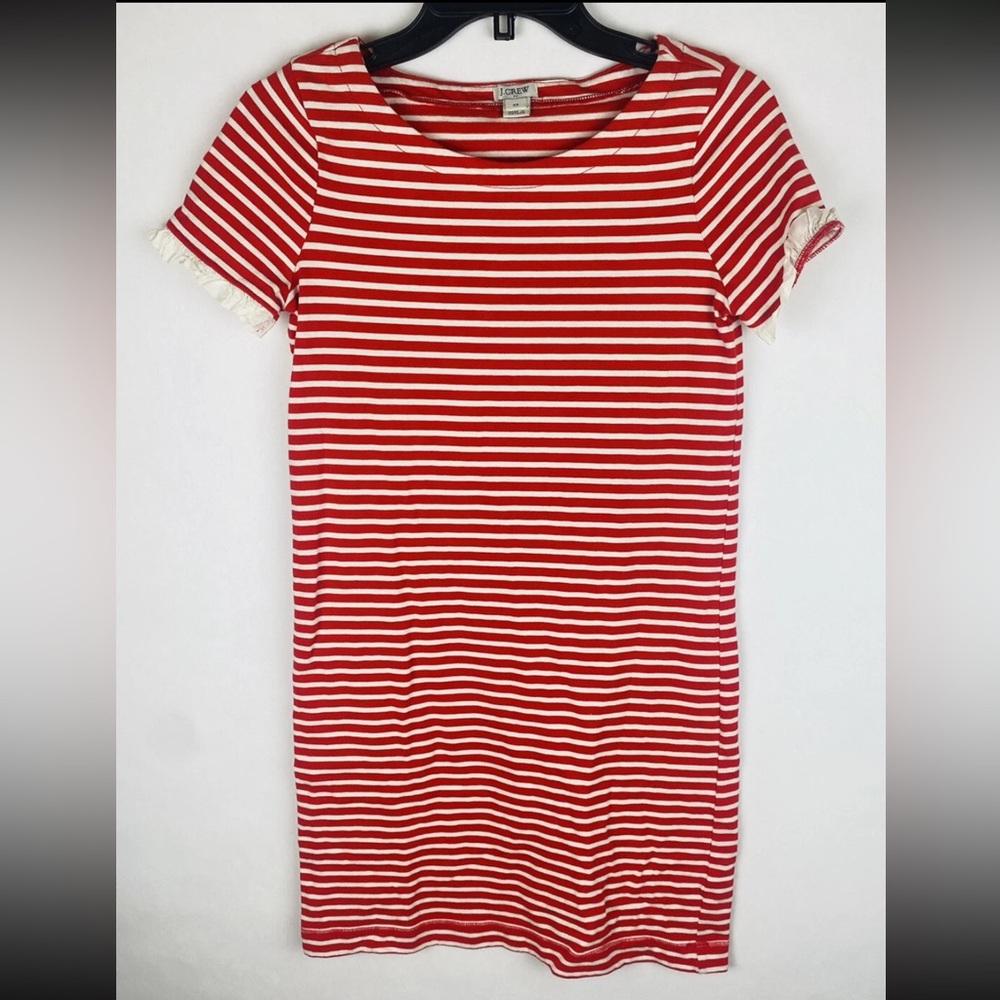 J. Crew XS Red White Striped Dress Womens A Line Short Sleeve Knit 100% Cotton